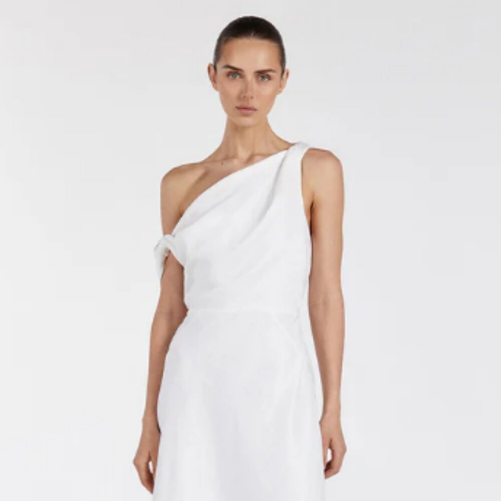 JOELLE WHITE LINEN MIDI DRESS